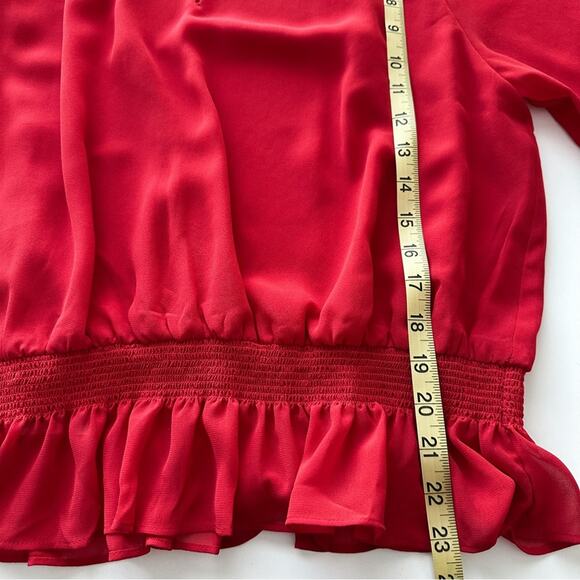 Ann Taylor Women’s Red Pleated Smocked Waist Long Sleeve Blouse - Picture 11 of 11